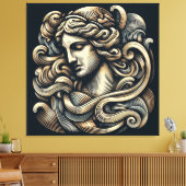 神秘的な女神 – ヴィンテージ彫刻ラインアート キャンバスプリント (インサイチュ (リビング))