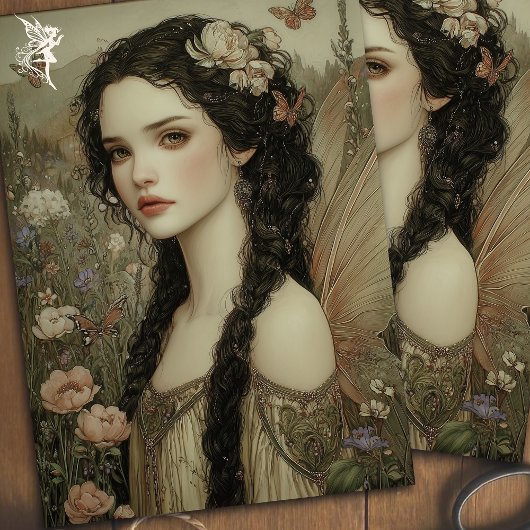 神秘的な妖精とフローラの王冠と蝶 薄葉紙