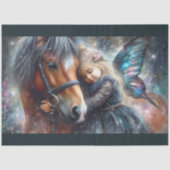 神秘的な妖精の女の子と馬のデコパージュ 薄葉紙 (正面)