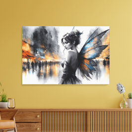 神秘的な妖精の霧の白熱［赤熱］光を放つ街のエーテルの翼 キャンバスプリント