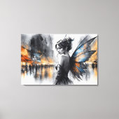 神秘的な妖精の霧の白熱［赤熱］光を放つ街のエーテルの翼 キャンバスプリント (正面)