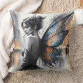 神秘的な妖精の霧の白熱［赤熱］光を放つ街のエーテルの翼 クッション (ブランケット)