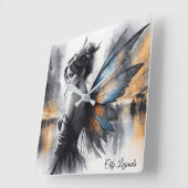 神秘的な妖精の霧の白熱［赤熱］光を放つ街のエーテルの翼 スクエア壁時計 (傾斜)