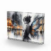 神秘的な妖精の霧の白熱［赤熱］光を放つ街のエーテルの翼 フォトブロック (右)