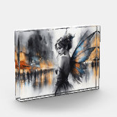 神秘的な妖精の霧の白熱［赤熱］光を放つ街のエーテルの翼 フォトブロック (左)