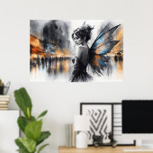 神秘的な妖精の霧の白熱［赤熱］光を放つ街のエーテルの翼 ポスター (ホームオフィス)