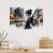 神秘的な妖精の霧の白熱［赤熱］光を放つ街のエーテルの翼 ポスター (キッチン)