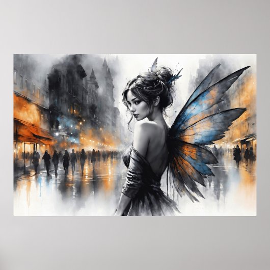 神秘的な妖精の霧の白熱［赤熱］光を放つ街のエーテルの翼 ポスター (正面)