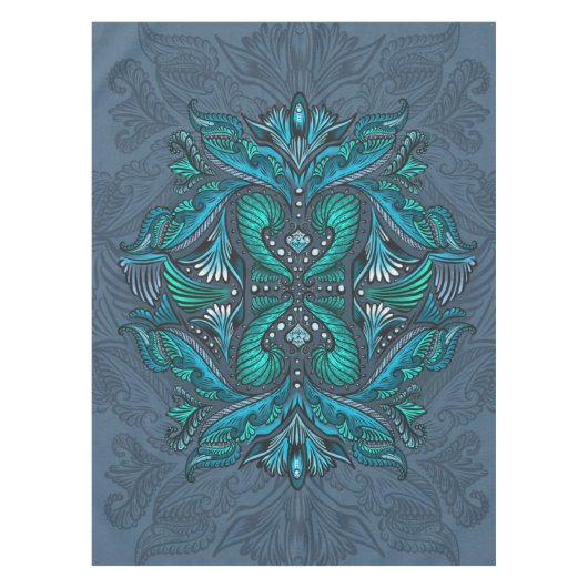 神秘的な孔雀の羽 テーブルクロス (正面)