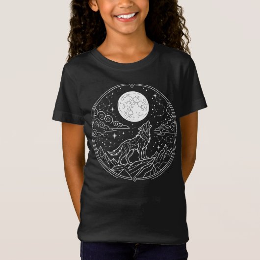 神秘的な孤狼の月への遠吠え Tシャツ (正面)