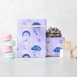 神秘的な宇宙夜空の紫のパターン ラッピングペーパー