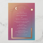 神秘的な宝石金ゴールド太陽の月の天文学宇宙箔 箔招待状 (正面)