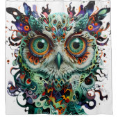 『神秘的な対称性鮮やかフクロウ・アート』 シャワーカーテン (正面)