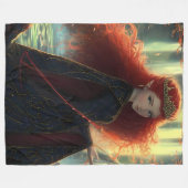 神秘的な小妖精や小人のファンタジー林 フリースブランケット (正面(横))