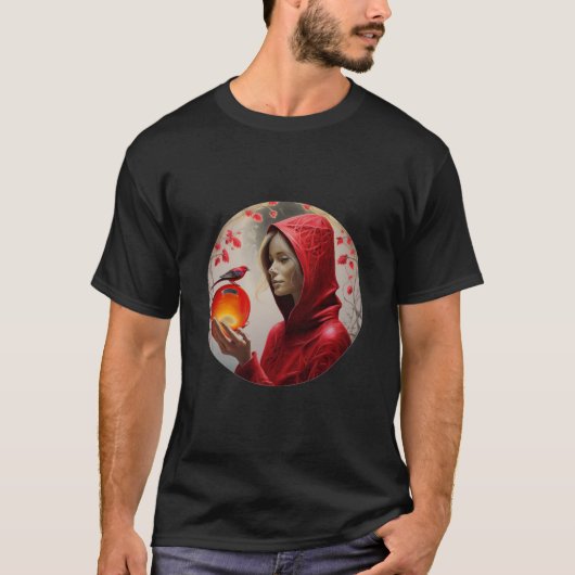 神秘的な少女が水晶球をじっと見る Tシャツ (正面)