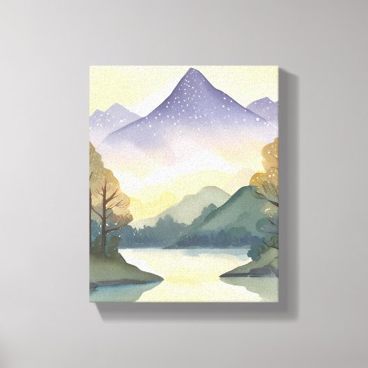 神秘的な山々 | 水彩風景画 キャンバスプリント (正面)