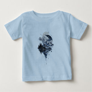 神秘的な山の風景 月と幾何学模様のクローゼット ベビーTシャツ