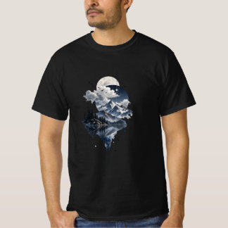 神秘的な山の風景 月と幾何学模様のクローゼット Tシャツ