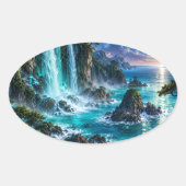 神秘的な幻想の滝 海岸 ミルク 楕円形シール (正面)