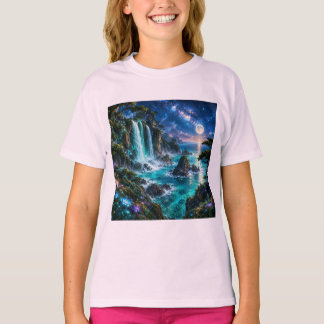 神秘的な幻想の滝 海岸 ミルク Tシャツ