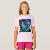神秘的な幻想の滝 海岸 ミルク Tシャツ (正面フル)