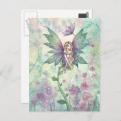 神秘的な庭の花の妖精の水彩はがき ポストカード (正面/裏面)