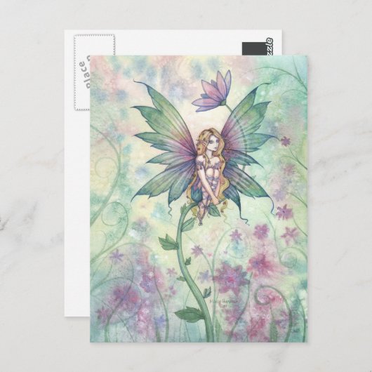 神秘的な庭の花の妖精の水彩はがき ポストカード (正面/裏面)