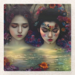 神秘的な庭園：フローラの夢 ガラスコースター