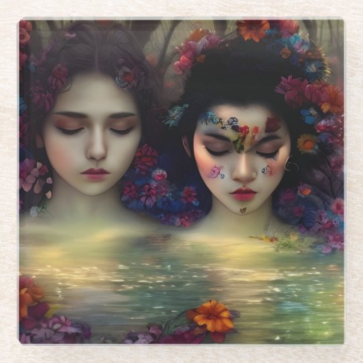 神秘的な庭園：フローラの夢 ガラスコースター (正面)