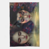 神秘的な庭園：フローラの夢 キッチンタオル (縦)