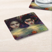 神秘的な庭園：フローラの夢 スクエアペーパーコースター (アングル)