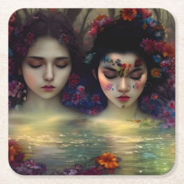 神秘的な庭園：フローラの夢 スクエアペーパーコースター