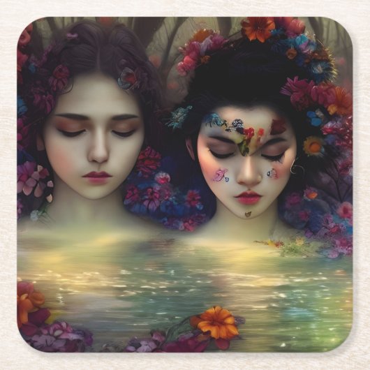 神秘的な庭園：フローラの夢 スクエアペーパーコースター (正面)