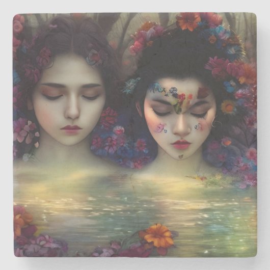 神秘的な庭園：フローラの夢 ストーンコースター (正面)