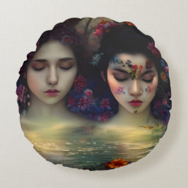 神秘的な庭園：フローラの夢 ラウンドクッション