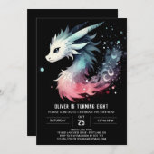 神秘的な愛らしいドラゴン誕生日 招待状 (正面/裏面)
