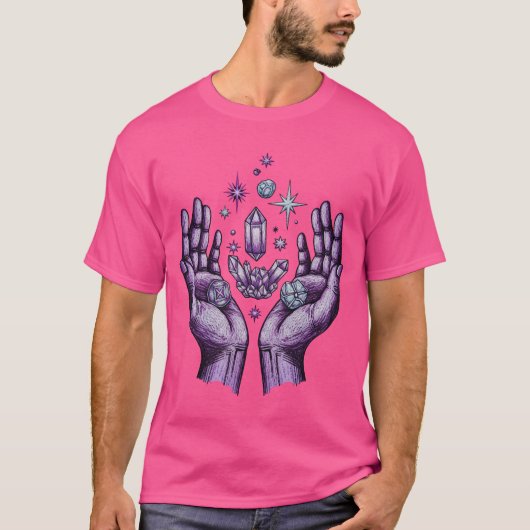 神秘的な手とクリスタル Tシャツ (正面)