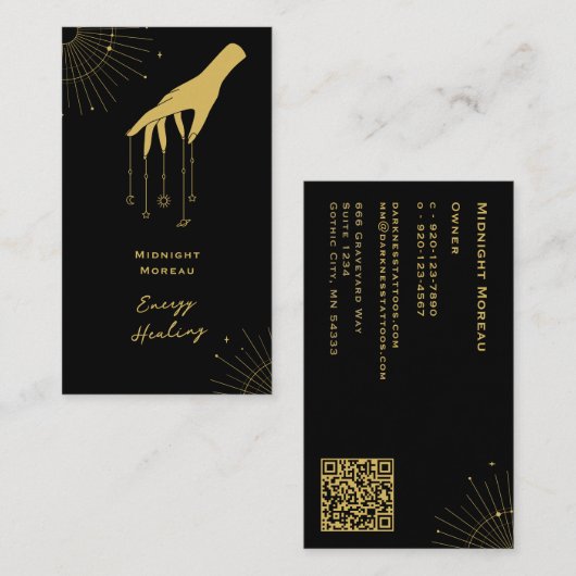 神秘的な手のエネルギー癒しQRコードビジネスカード 名刺 (正面/裏面)