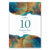 神秘的な抽象芸術ティール(緑がかった色)コーラル結婚金ゴールド テーブルナンバー (裏面)