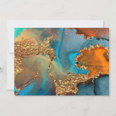 神秘的な抽象芸術ティール(緑がかった色)コーラル結婚金ゴールド 招待状 (裏面)