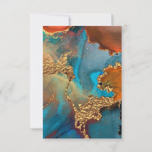 神秘的な抽象芸術ティール(緑がかった色)コーラル金ゴールドウェディングRSVP 出欠カード (裏面)