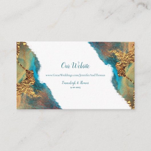 神秘的な抽象芸術ティール（緑がかった色）コーラル金ゴールドサイト エンクロージャーカード (正面)