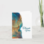 神秘的な抽象芸術ティール(緑がかった色)コーラル金ゴールドサンキュー サンキューカード (正面)