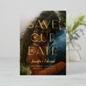 神秘的な日付の保存タイポグラフィ 箔招待状 (立ち正面)