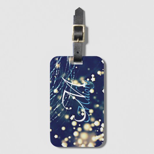 神秘的な星モノグラム輝パーソナライズされたき ラゲッジタグ (正面縦)