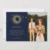 神秘的な星空の夜サンムーンネイビー写真 サンキューカード (正面)