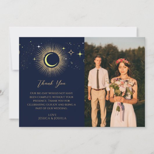 神秘的な星空の夜サンムーンネイビー写真 サンキューカード (正面)