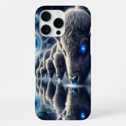 神秘的な星空の風景の中の天上のバッファロー iPhoneケース (裏面)