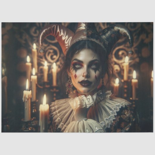 神秘的な暗いハーレクイン明るい目のデコパージュ 薄葉紙 (正面)