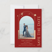 神秘的な暗い赤金ゴールド太陽の月の星天空 セーブザデート (正面)